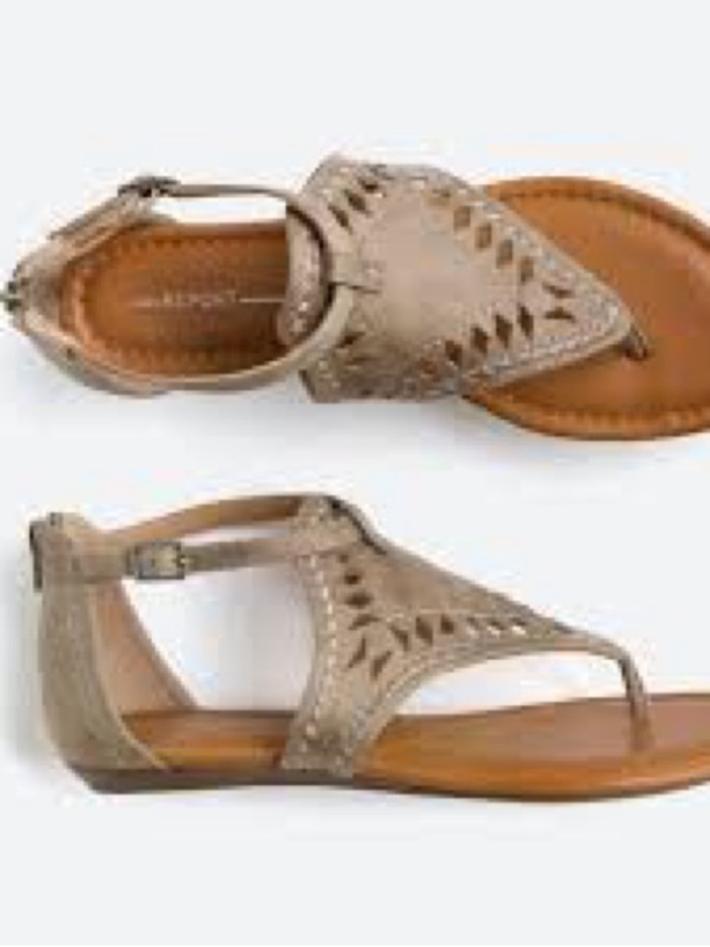 Report Taupe Laser-Cut Thong Sandals